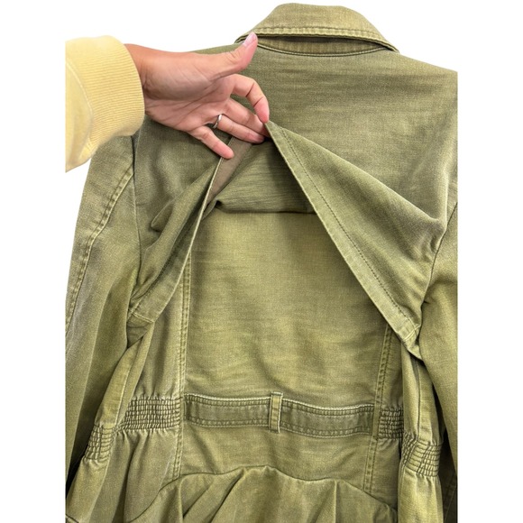 HEI HEI Women's Olive Green Utility Jacket Belted Ruffled Back Women's Size L - Picture 9 of 11